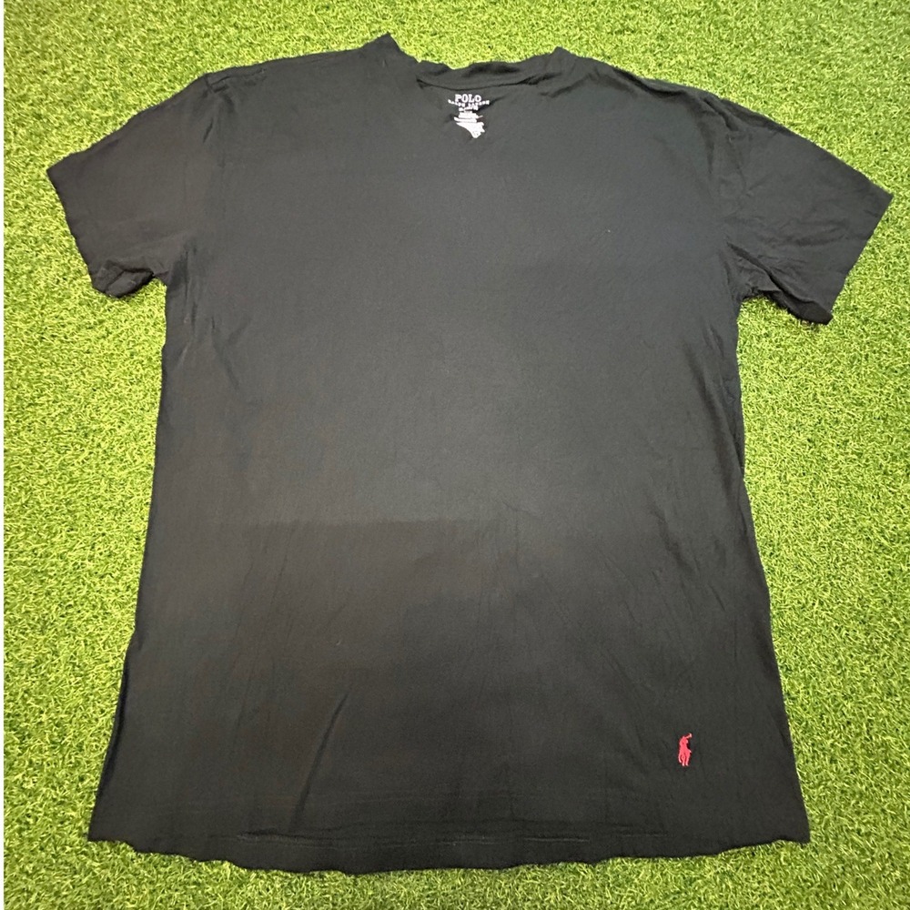 Polo Ralph Lauren Mens V-Neck‎ T-Shirt Black Slim Fit Red Pony Logo XL